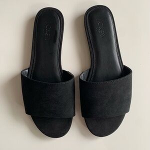 BLACK SLIDE SUEDE FALL SANDAL SIZE 8 JCREW